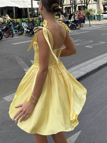 Tie-Shoulder Square Neck Mini Dress