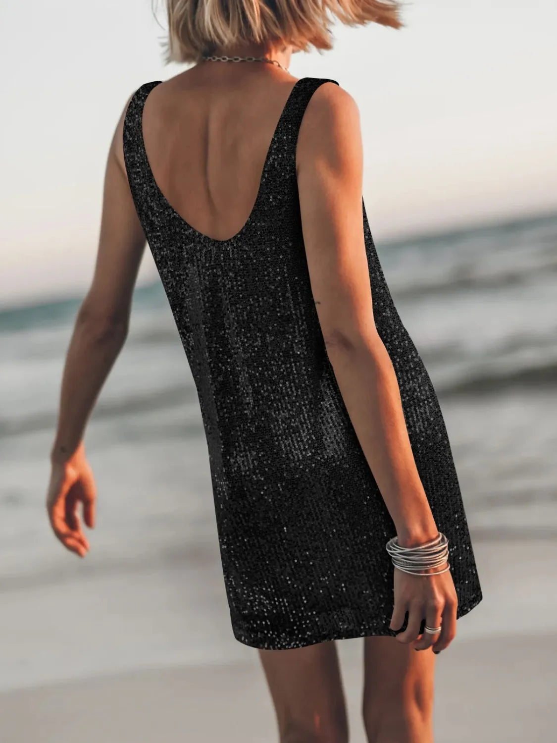 Sequin Scoop Neck Mini Dress