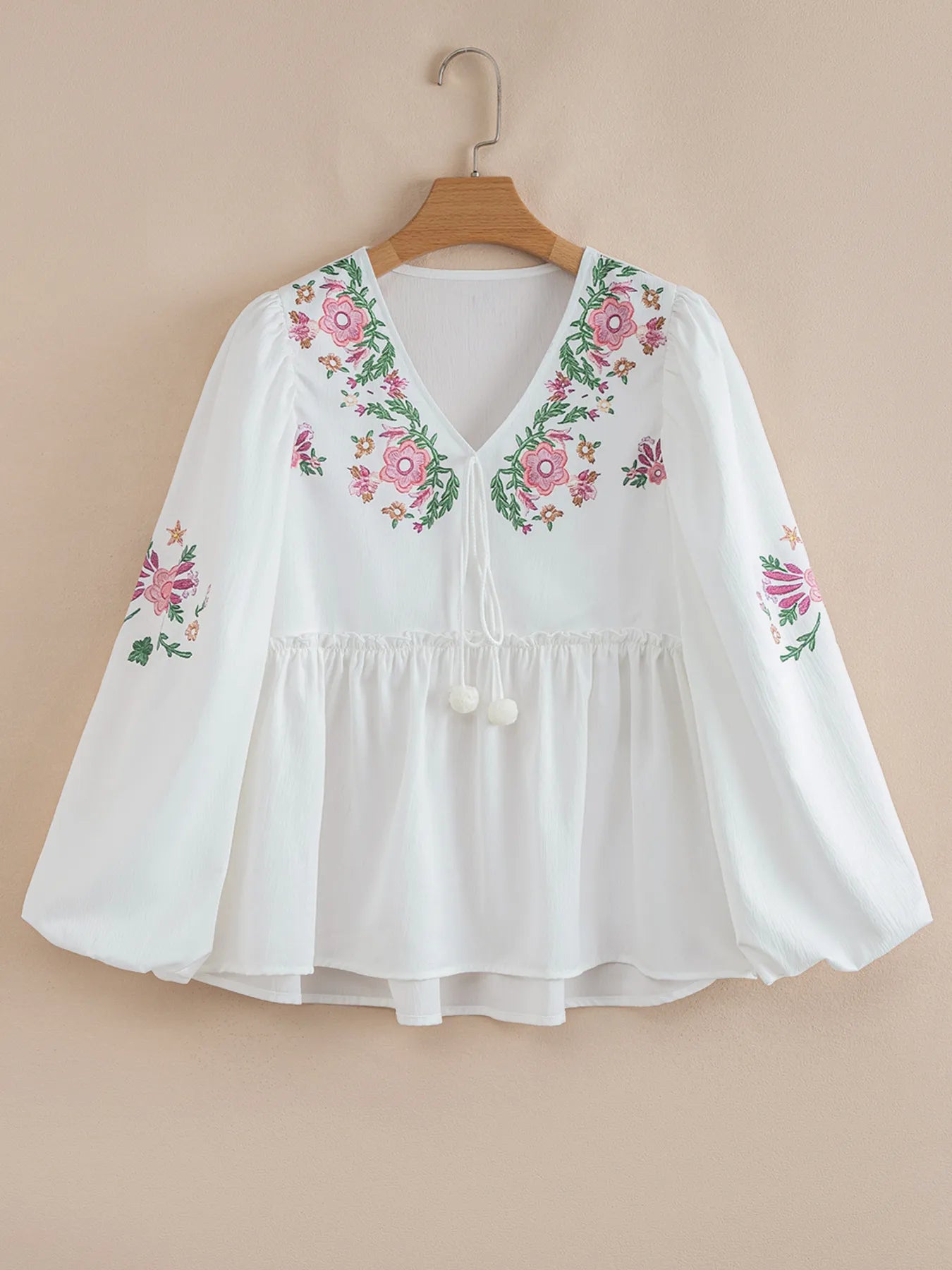 Flower V Neck Babydoll Blouse