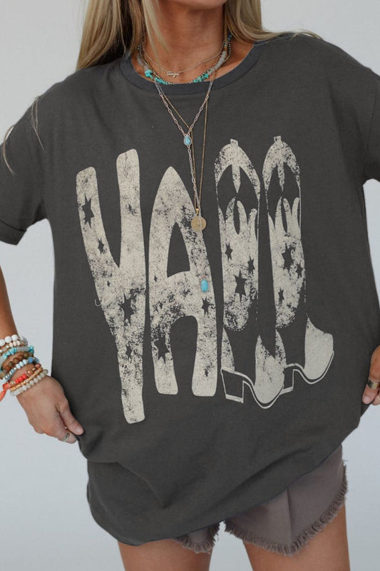YALL Cowboy Boots Graphic Short Sleeve T-Shirt Dark Gray