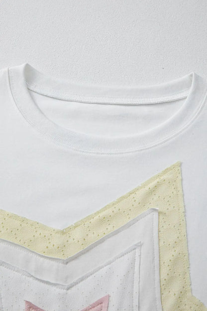 Star Layered Patched Graphic Drop Shoulder Half Sleeve Loose Tee