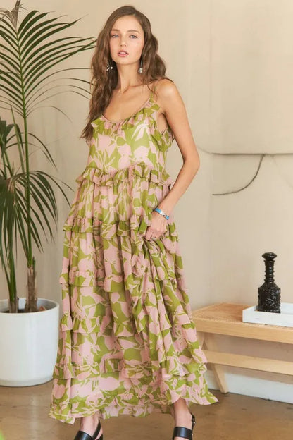 ADORA Ruffled Tiered Scoop Neck Cami Dress