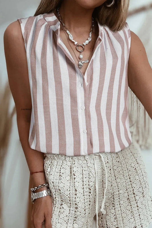 Stripe Button Down Sleeveless Shirt Stripe