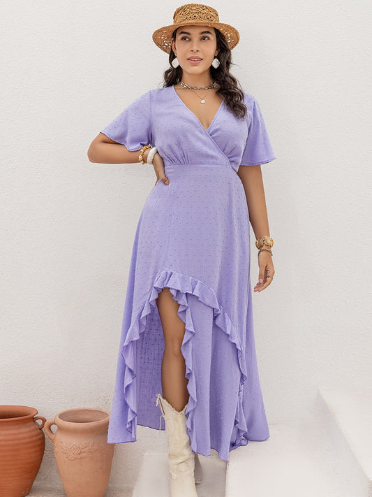 Plus Size Swiss Dot High-Low Surplice Dress Lavender