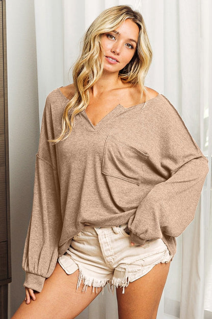 BiBi Exposed Seam Long Sleeve Top TAUPE