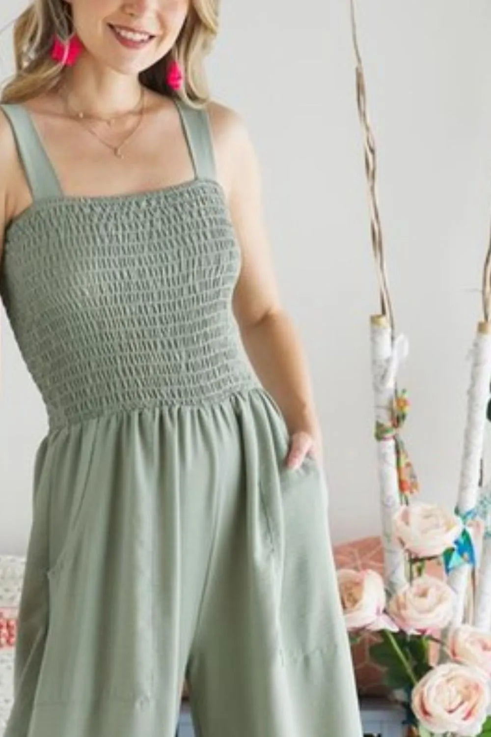 ADORA Smocking Top Wide Leg Jumpsuit