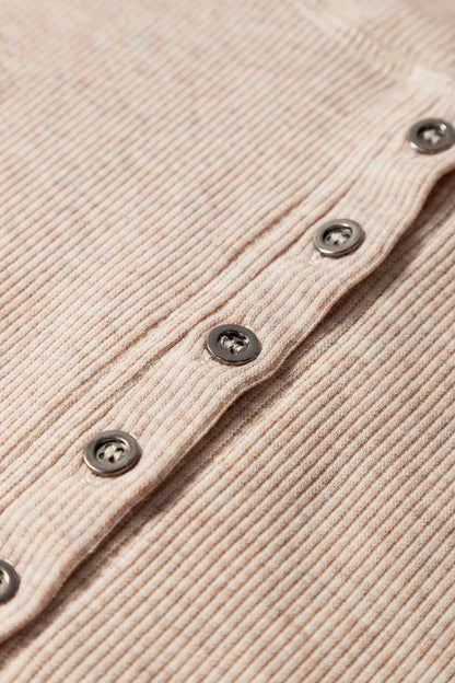 Short Sleeve Half Button Ribbed Knit Top