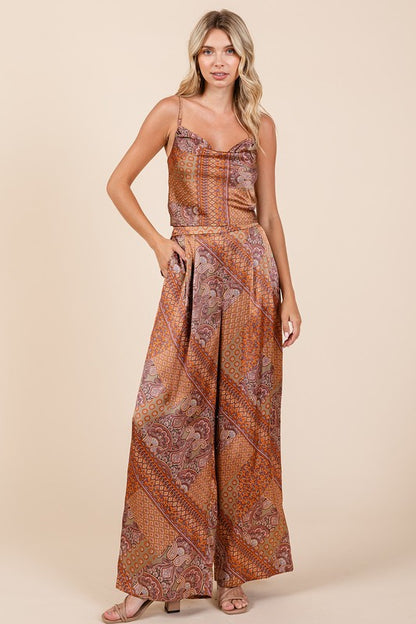Mittoshop Paisley Patchwork Print Satin Cowl Neck Crop Cami