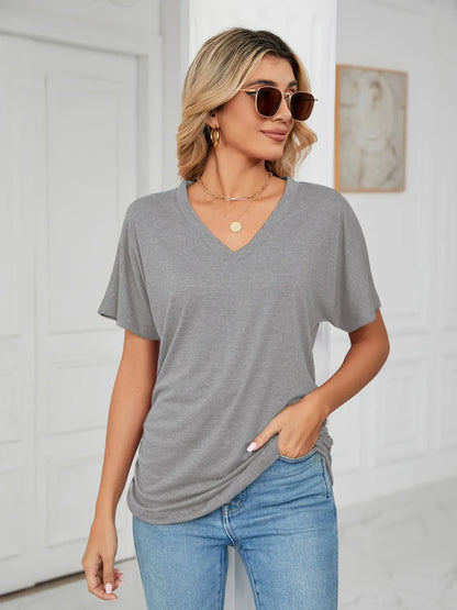 V-Neck Short Sleeve T-Shirt Gray