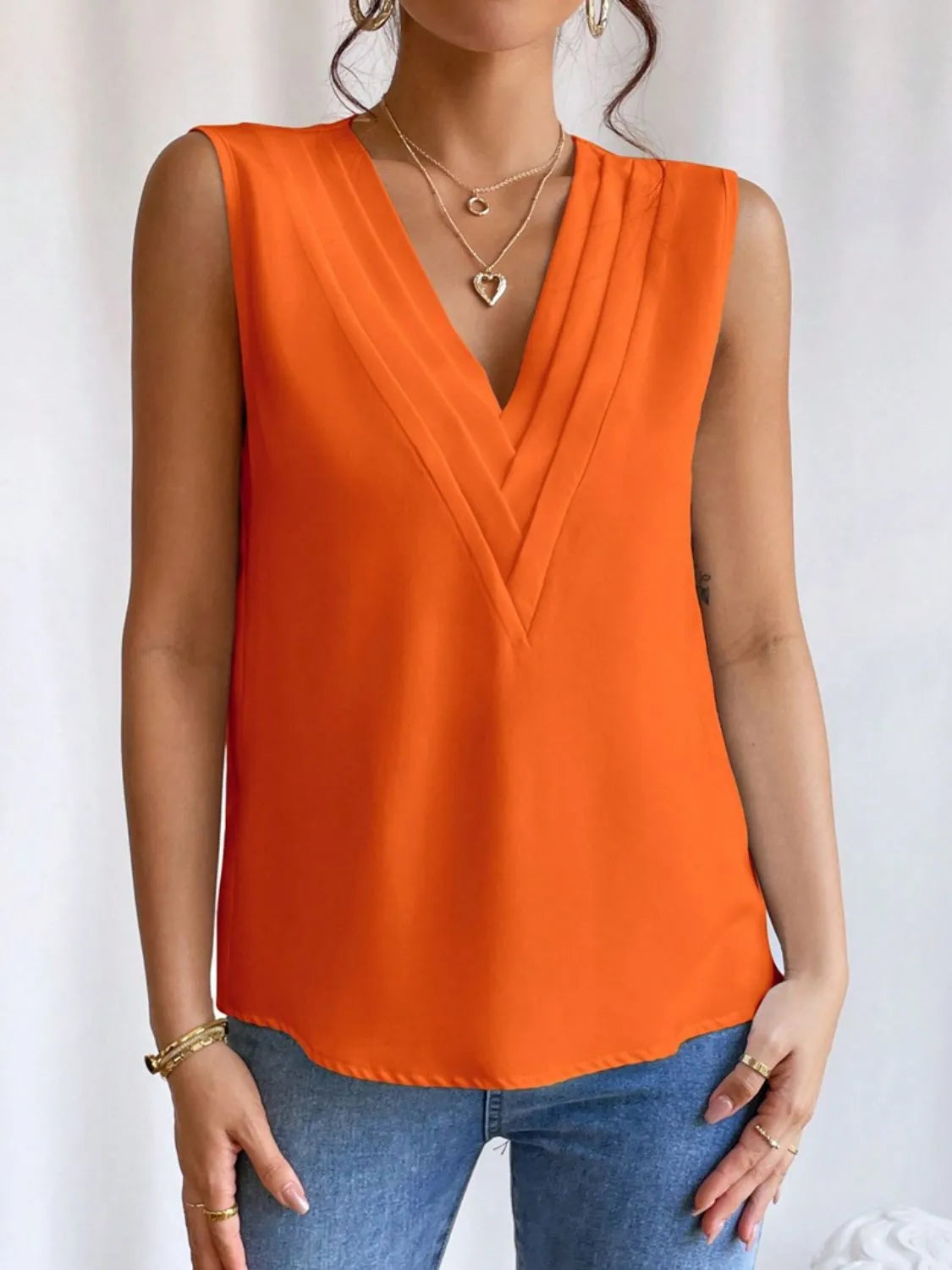 V-Neck Pleated Sleeveless Cami Tank Top