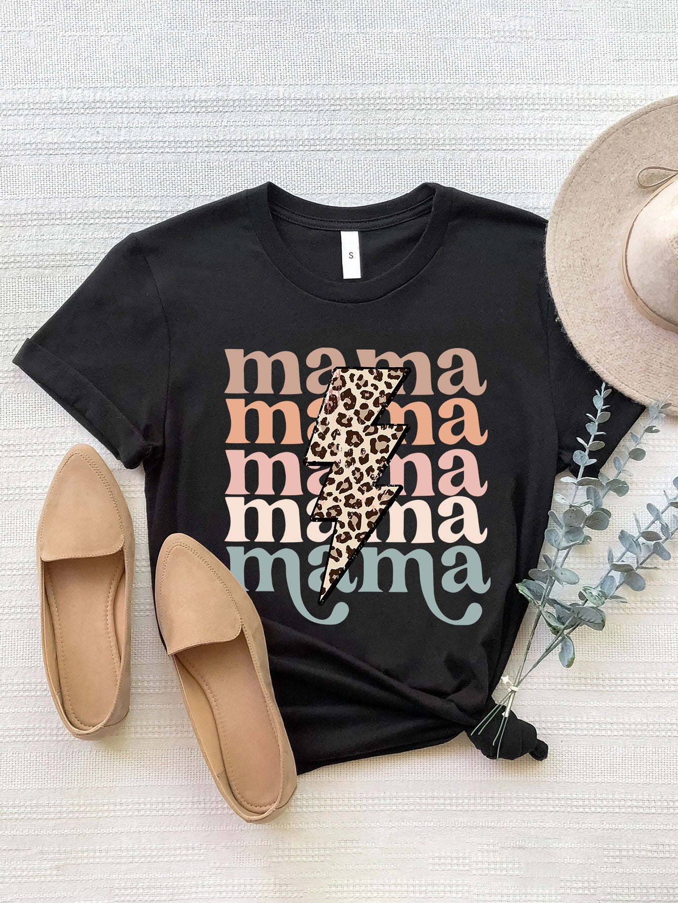 MAMA Round Neck Short Sleeve T-Shirt Black