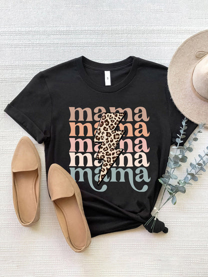 MAMA Round Neck Short Sleeve T-Shirt Black