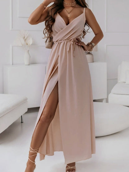 Honey Tied Surplice Sleeveless Midi Cami Dress Pale Blush