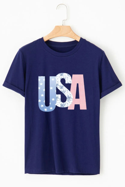 USA Letter Round Neck T-Shirt