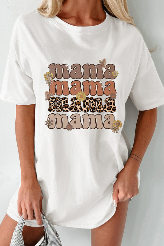 MAMA Round Neck Half Sleeve T-Shirt White