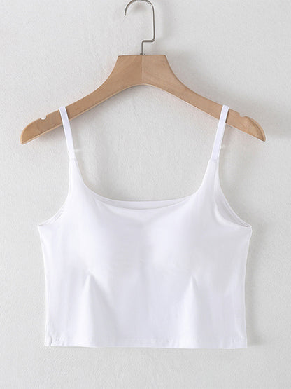 Scoop Neck Cropped Cami with Chest Pads White