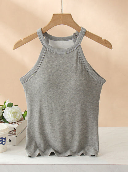 Grecian Neck Tank With Chest Pads Gray