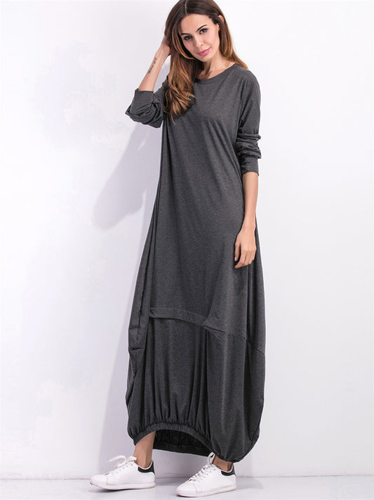 Full Size Round Neck Long Sleeve Sweatshirt Dress Dark Gray