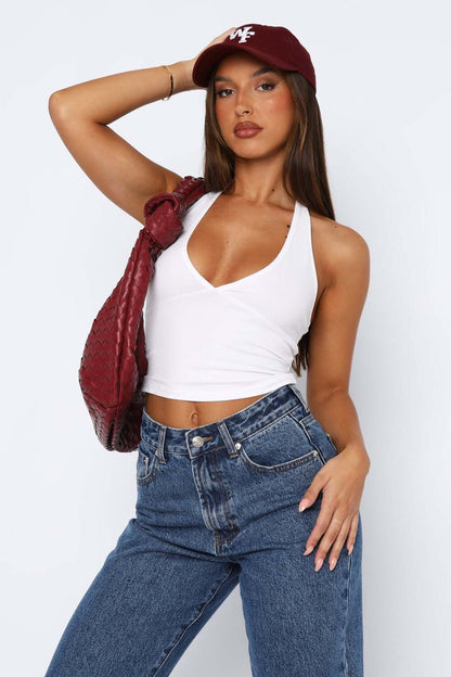 Lovelet Halter Neck Cropped Slim Cami White