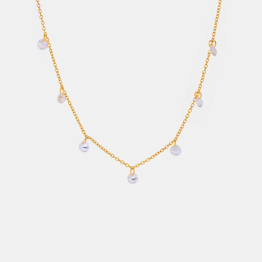 Stainless Steel Rhinestone Pendant Necklace Gold One Size