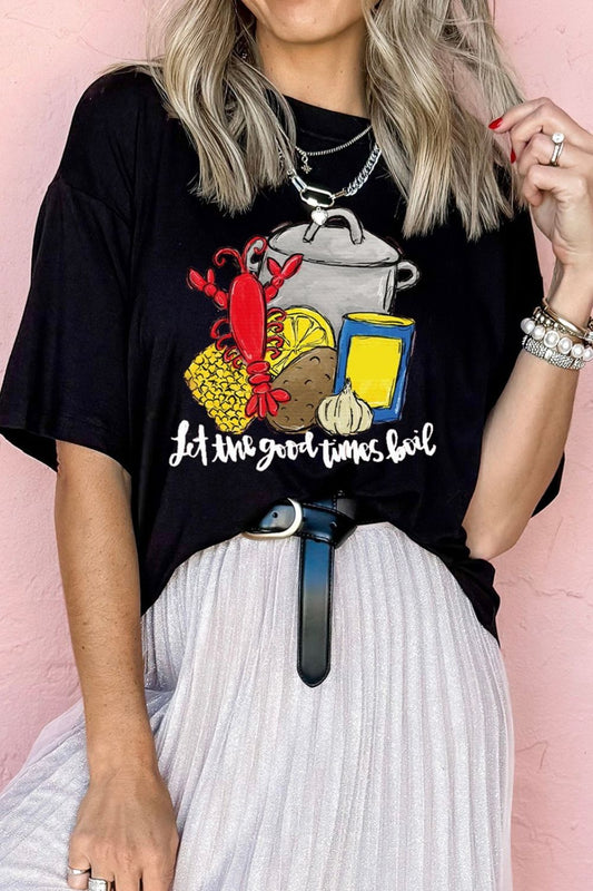 Graphic Round Neck Short Sleeve T-Shirt Black