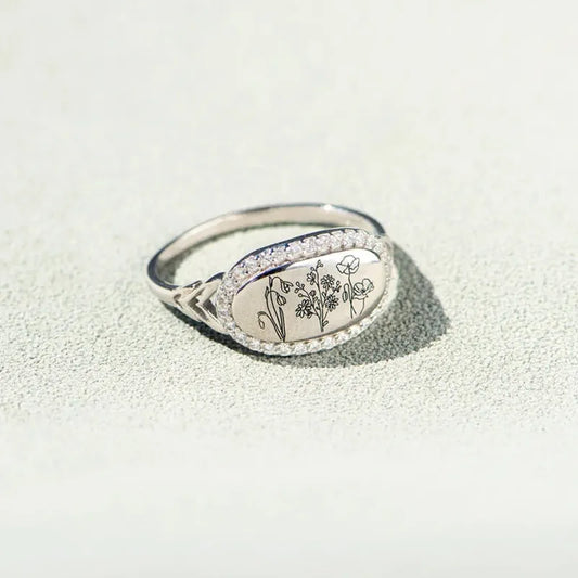 Flower Epoxy Gum Oil Inlaid Zircon Ring Silver