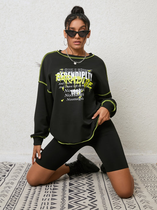 Graphic Round Neck Sweatshirt Black