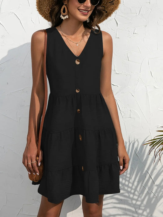 V-Neck Sleeveless Mini Dress Black