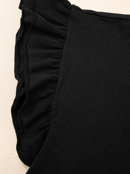 Ruffled Crew Neck Slim Fit Top