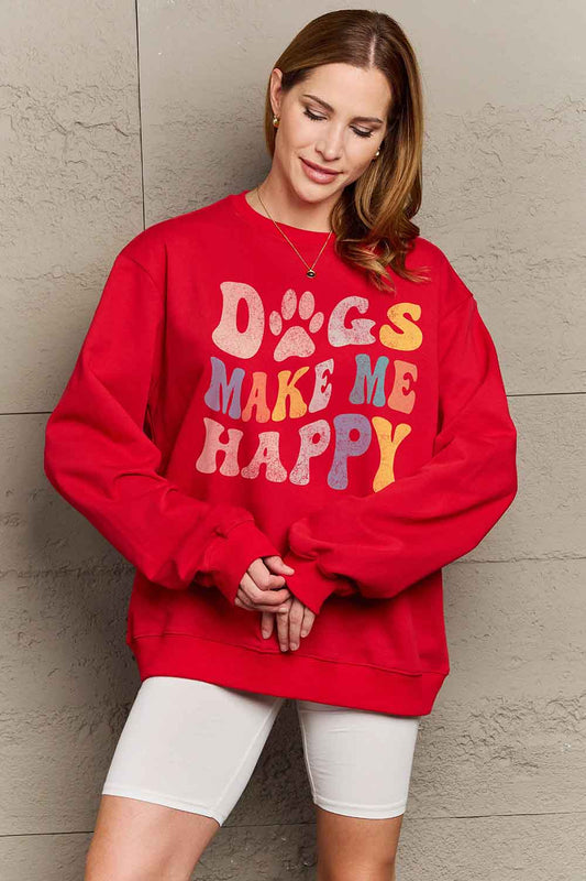 Simply Love Simply Love Full Size DOGS MAKE ME HAPPY Graphic Sweatshirt Red