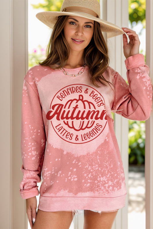 Letter Graphic Long Sleeve Sweatshirt Dusty Pink