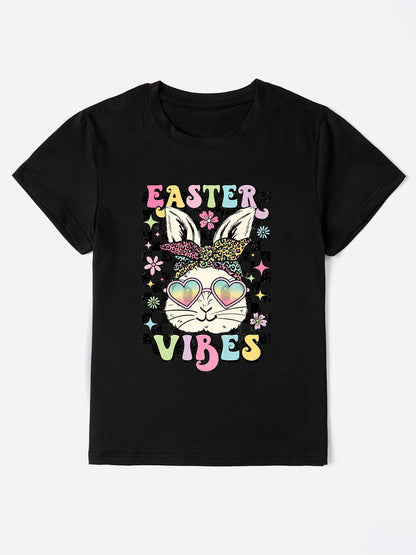 EASTER VIBES Round Neck Short Sleeve T-Shirt Black