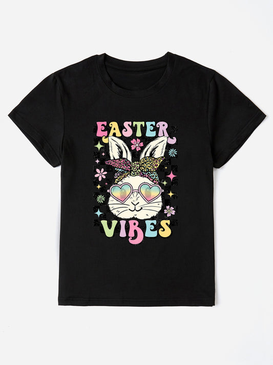 EASTER VIBES Round Neck Short Sleeve T-Shirt Black