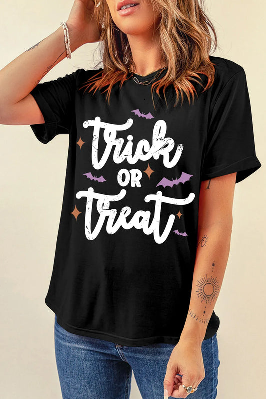 Letter Graphic Round Neck Short Sleeve T-Shirt Black