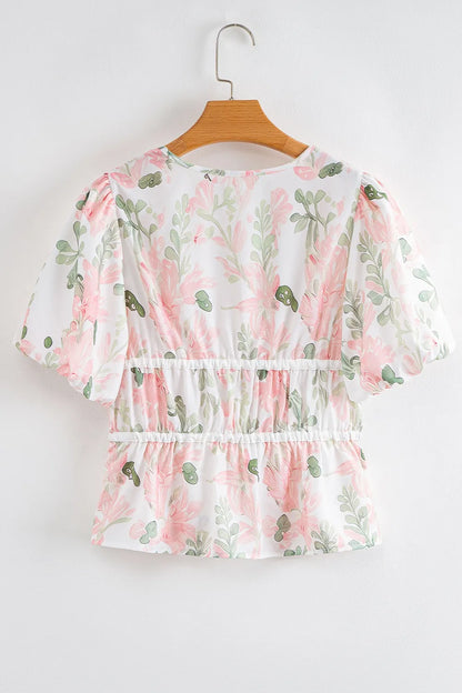 Tied Printed Short Sleeve Blouse