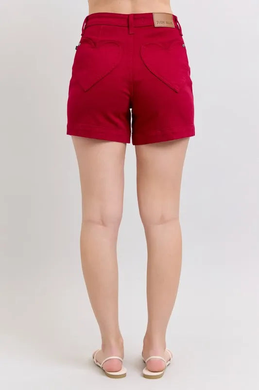 Judy Blue High Waist Tummy Control Garment Dyed Heart Shaped Denim Shorts