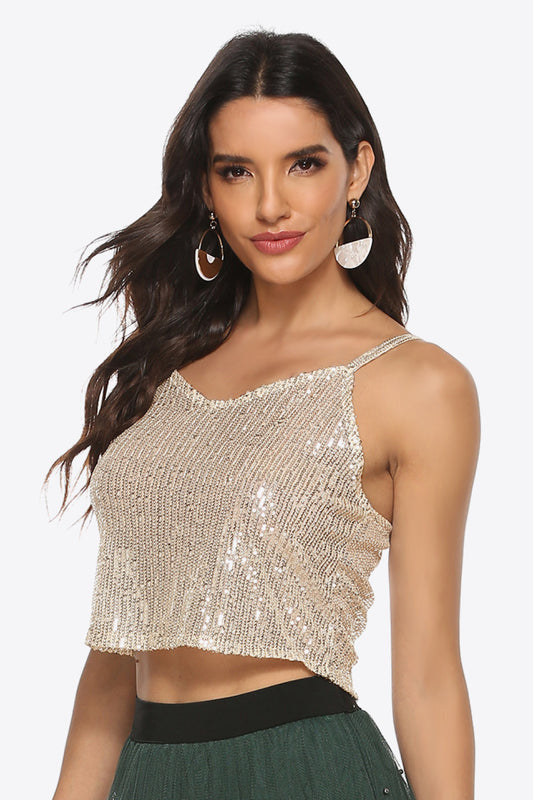 Sequin Cropped Cami Gold One Size