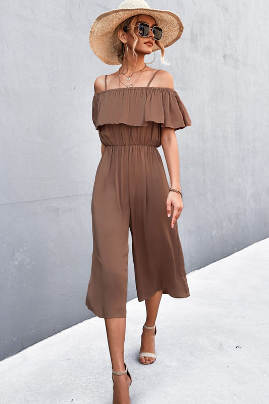 Spaghetti Strap Layered Jumpsuit Taupe