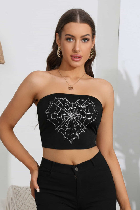Heart Spider Web Graphic Tube Top Black