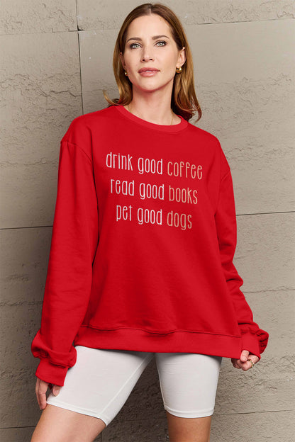 Simply Love Full Size Letter Graphic Round Neck Sweatshirt Burgundy