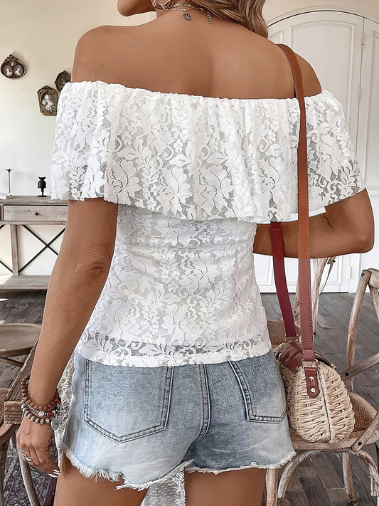 Off Shoulder Lace Ruffle Blouse