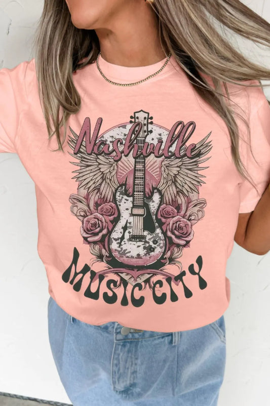 Graphic Round Neck Short Sleeve T-Shirt Watermelon pink