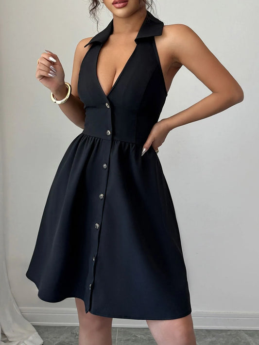 Halter Neck Sleeveless Mini Dress Black
