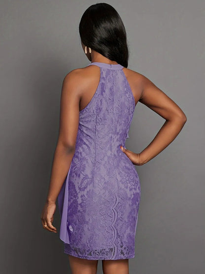 Halter Neck Layered Lace Mini Dress