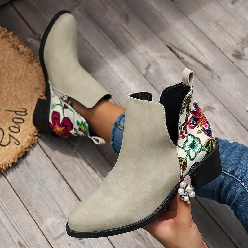 Point Toe Block Heels Boots