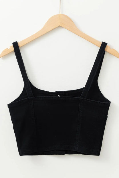Acid Wash Buttoned Cropped Slim Denim Tank Top