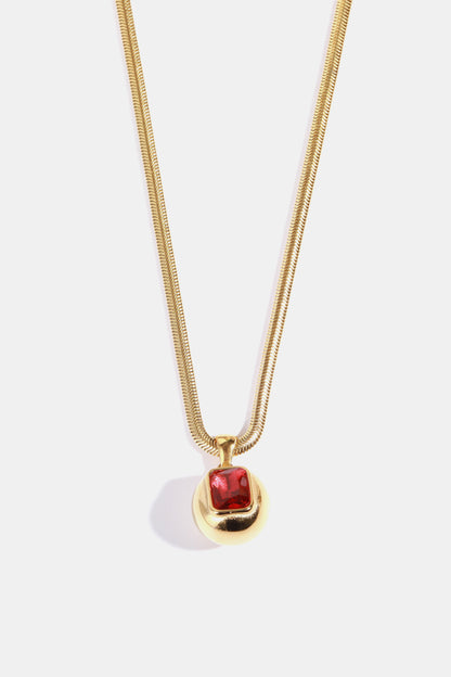 Zircon 18K Gold-Plated Geometrical Shape Pendant Necklace Deep Red One Size