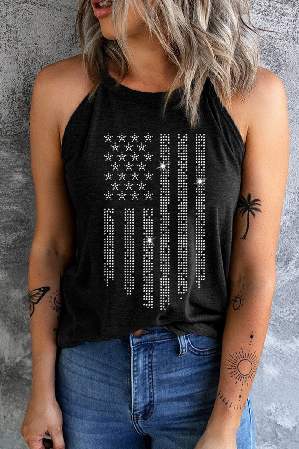 Graphic Grecian Neck Tank Black