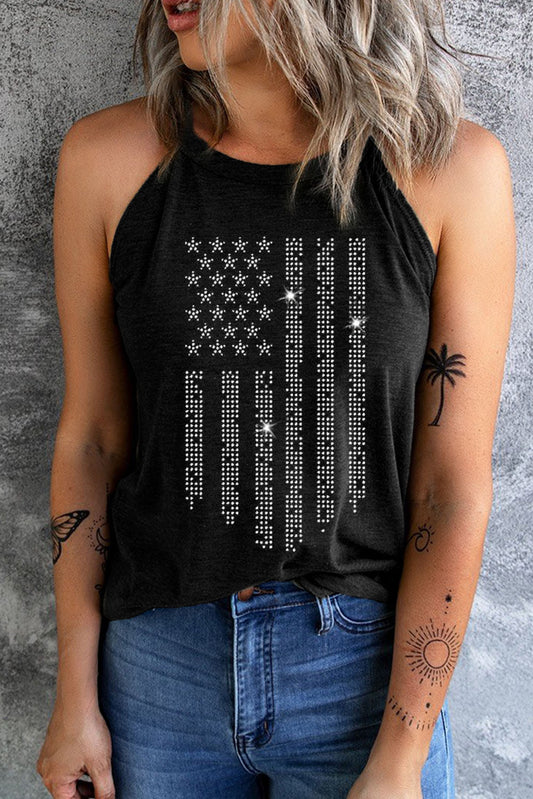 Graphic Grecian Neck Tank Black