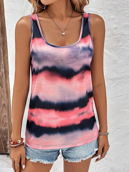 Tie-Dye Scoop Neck Wide Strap Tank Coral